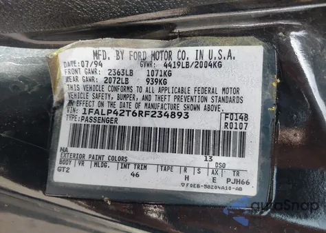 1994 Ford Mustang Gt from USA, damaged, VIN 1FALP42T6RF234893